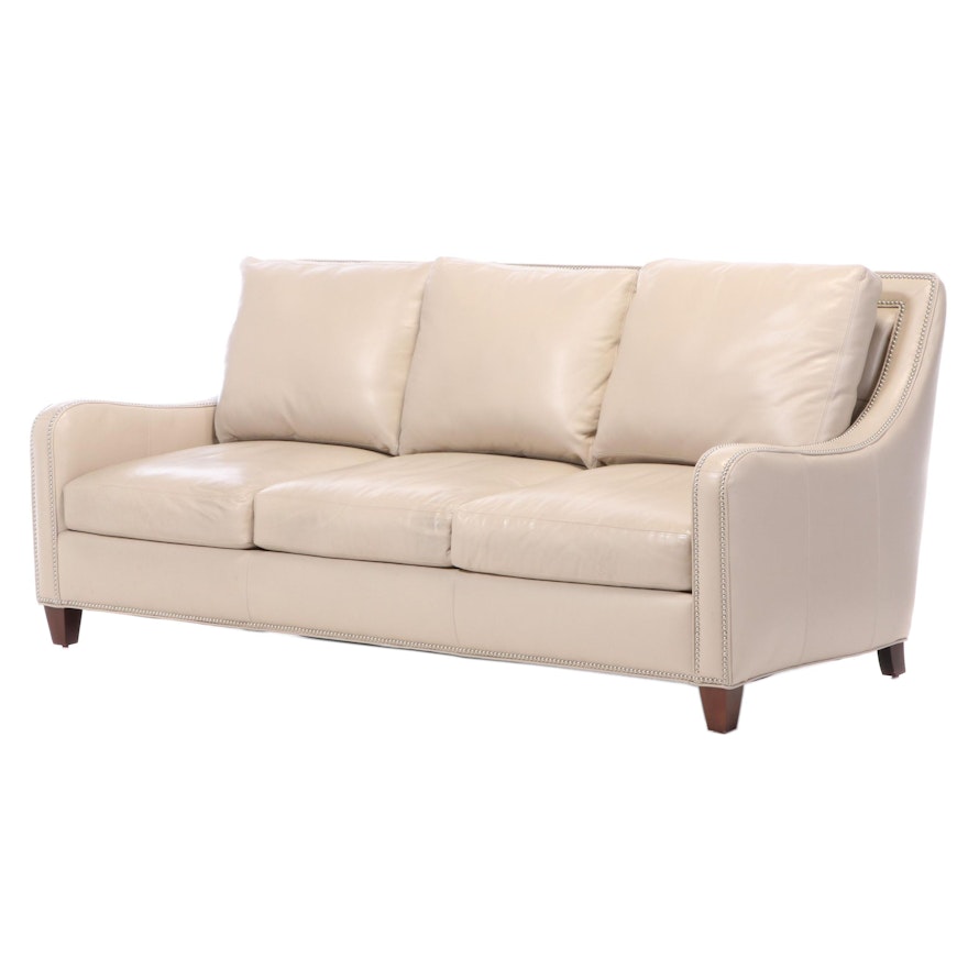 Bradington-Young Leather-Upholstered Sofa with Brass Tack Detail