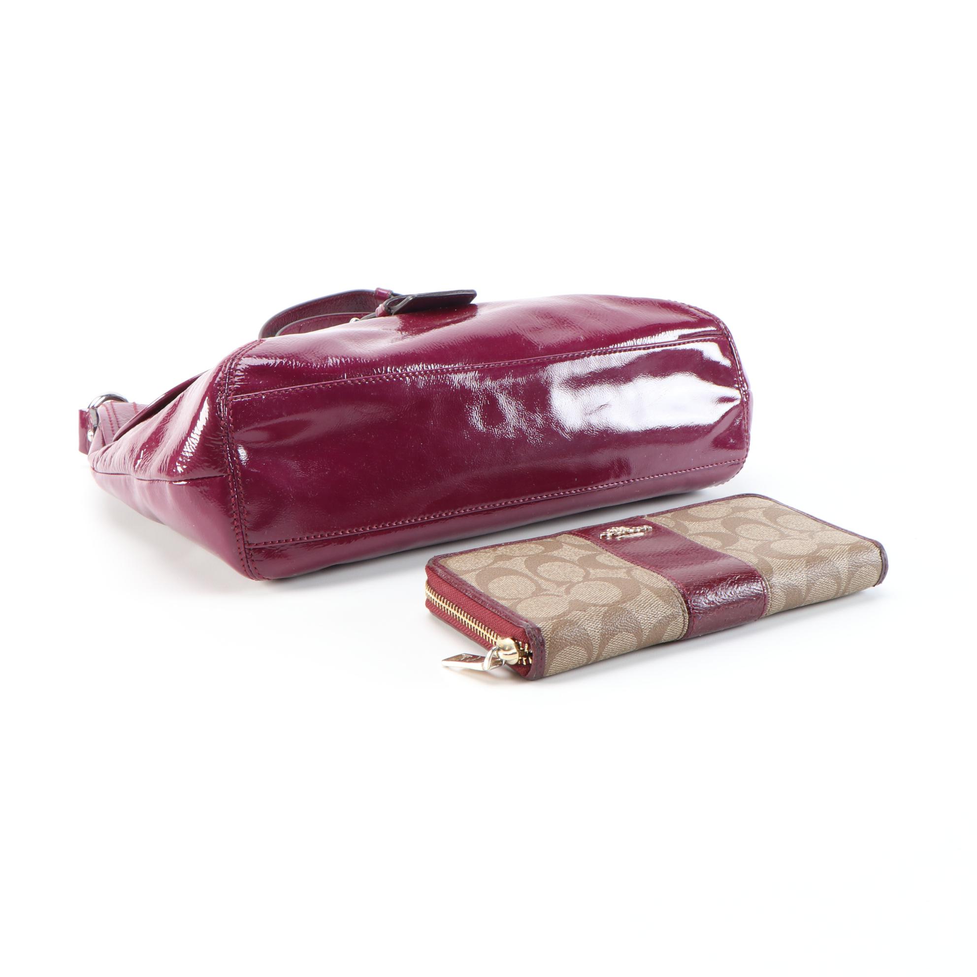 Coach Soho Plum Patent Leather Convertible Bag with Coach Accordion Zip Wallet