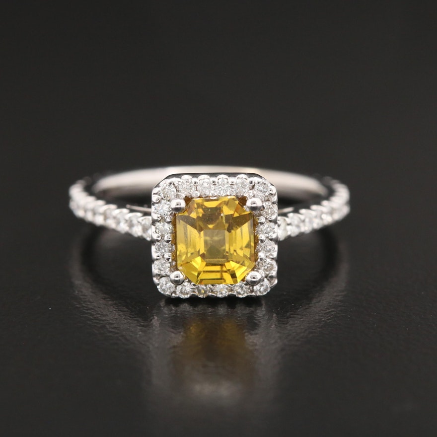 14K 1.24 CT Untreated Yellow Sapphire and Diamond Ring
