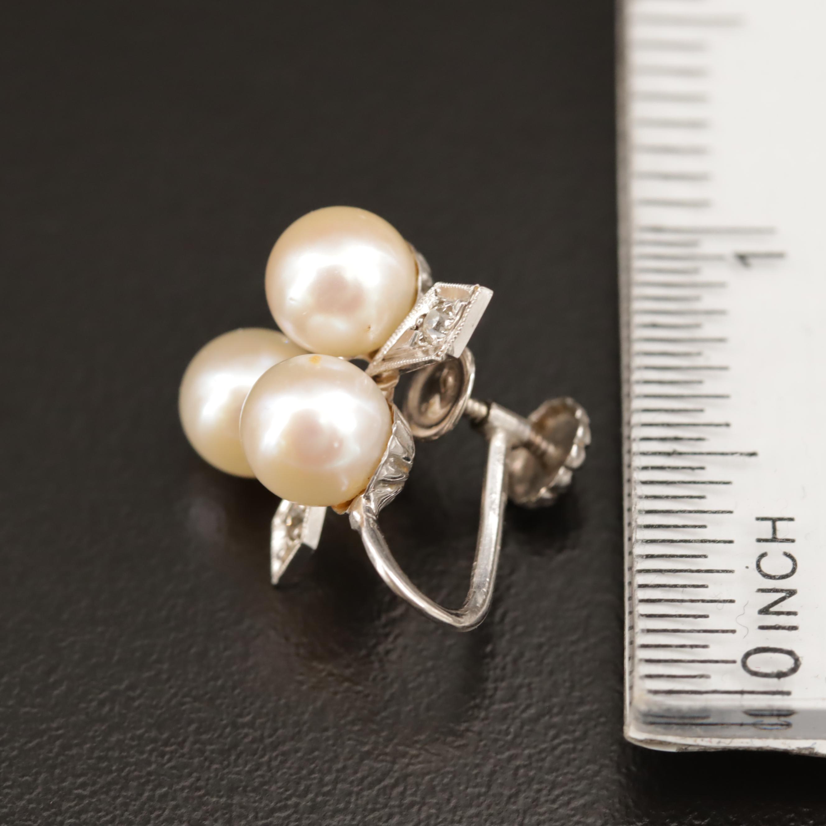 Vintage 14K Pearl and Diamond Earrings