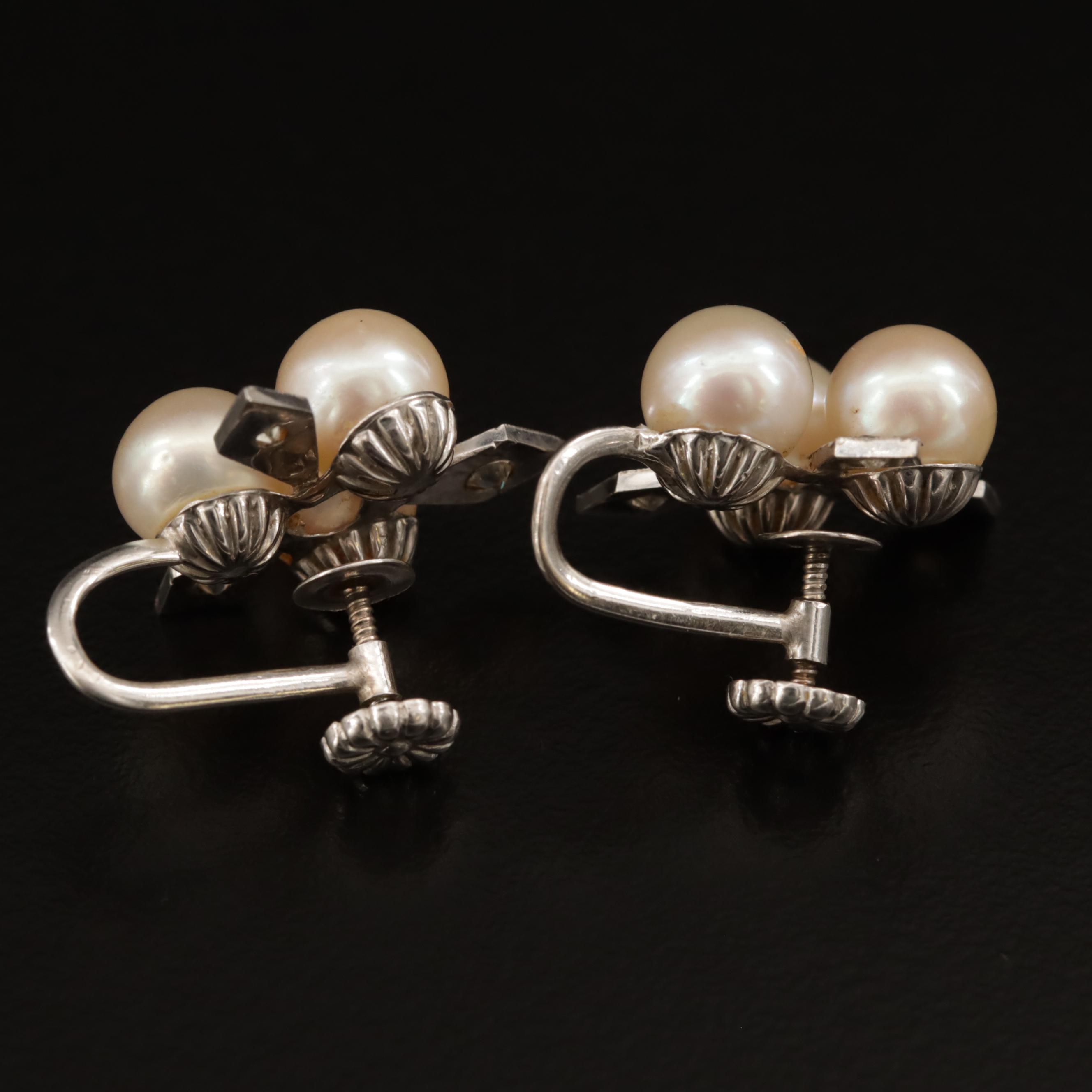 Vintage 14K Pearl and Diamond Earrings