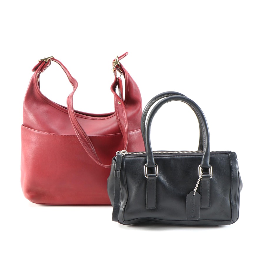 Coach Red Glove-Tanned Leather Shoulder Bag and Black Leather Handbag