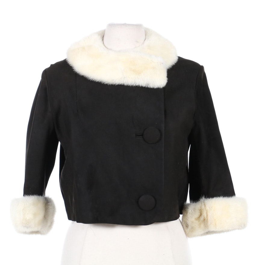 Samuel Robert Black Cropped Jacket with Platinum Mink Fur Trim, Mid-20th Century