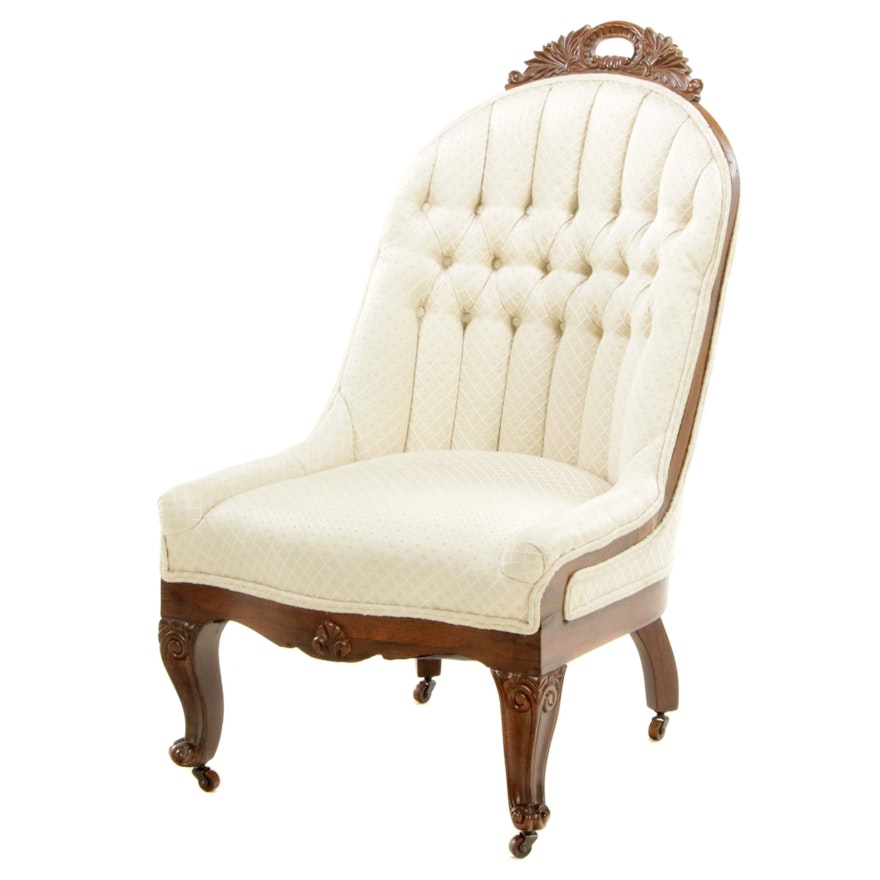 Early Victorian, Rococo Revival Rosewood Slipper Chair, Mid-19th Century