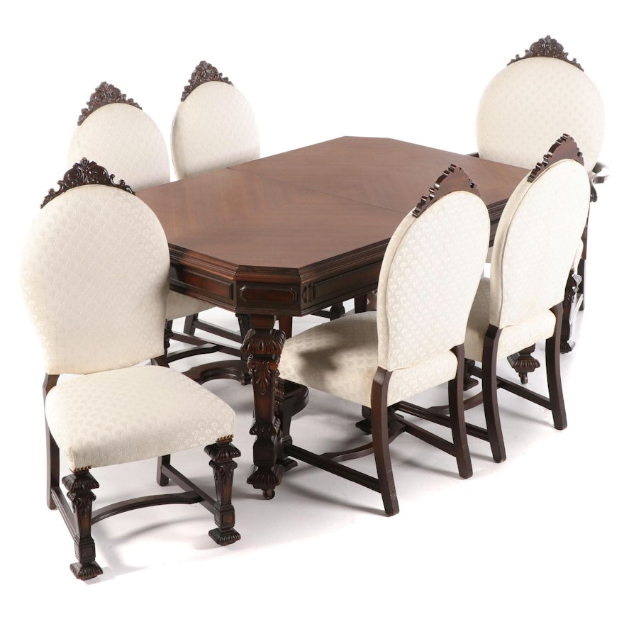 Seven-Piece Rockford Furniture Co. Baroque Style Walnut Dining Suite