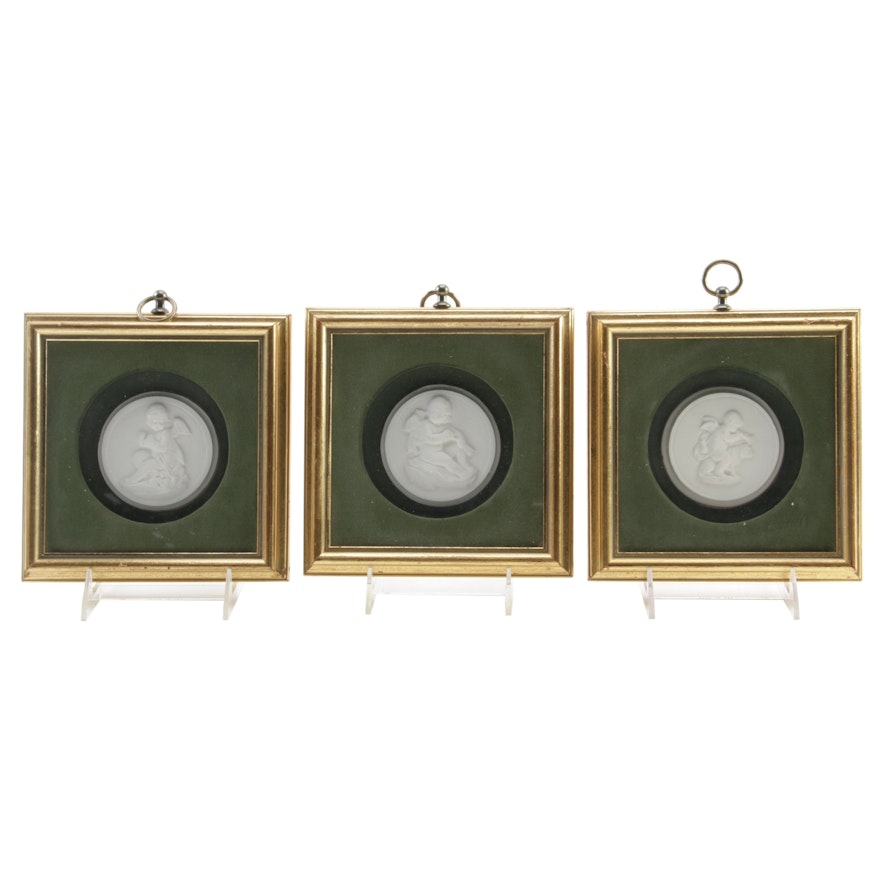 Framed Bisque Cupid Medallions, Vintage