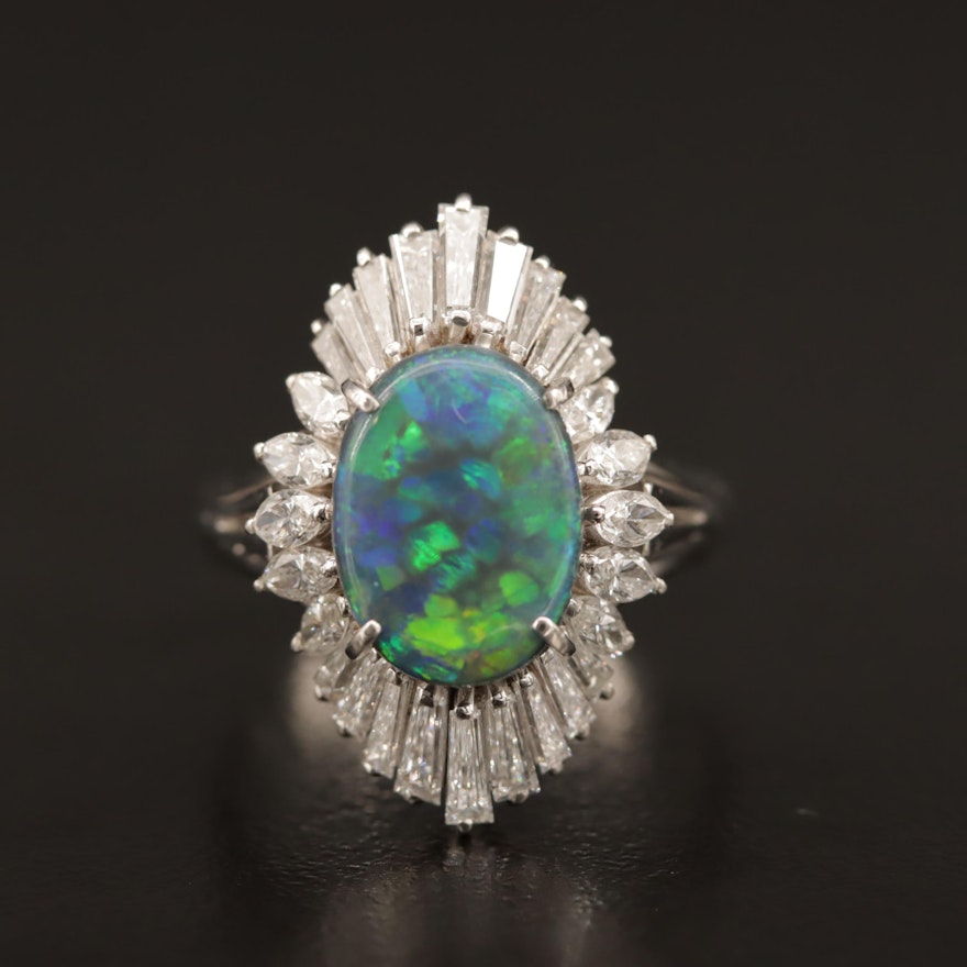 Platinum 1.64 CT Black Opal and 1.25 CTW Diamond Ballerina Ring