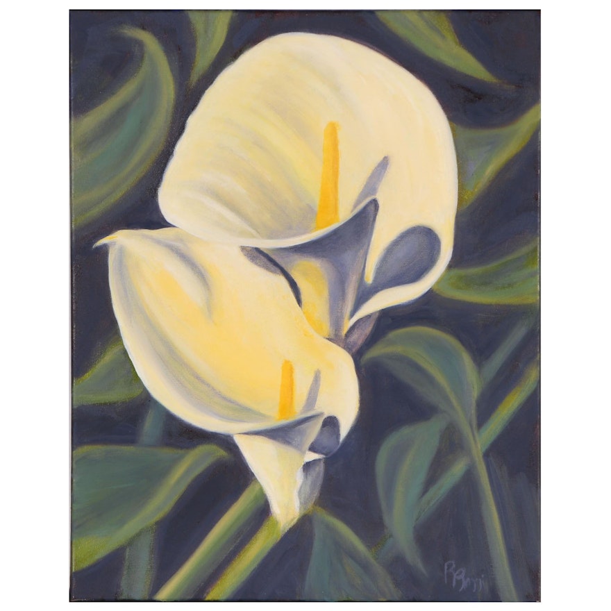 Rita Rozzi Floral Oil Painting "Calla Lilies in Blue"