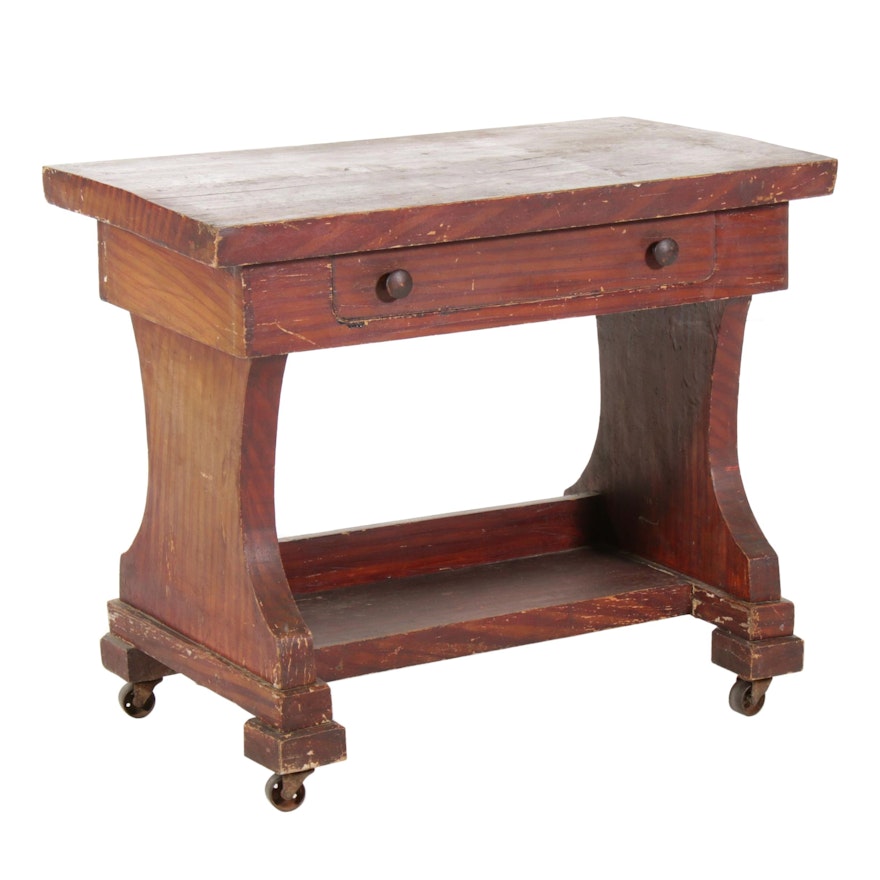 Grain Painted Small Tiered Library Table with Removable Top, 19th Century