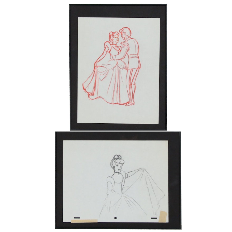 Pencil Sketches of Cinderella and Prince