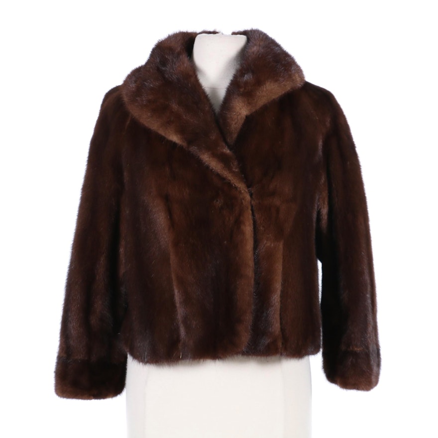 Mahogany Mink Fur Jacket with Shawl Collar, Mid-20th Century