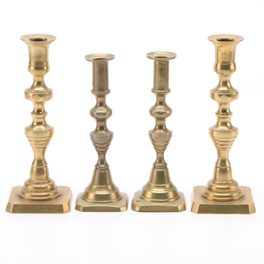 Beehive Brass Candlesticks, Victorian and 20th Century