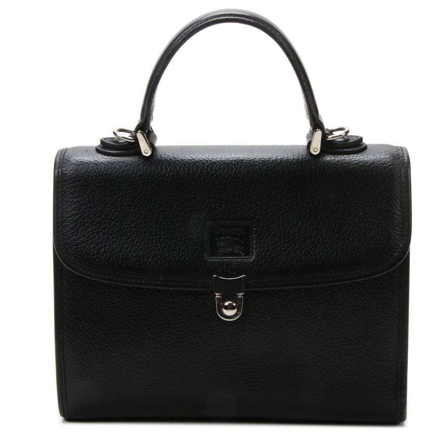 Burberry Black Pebbled Leather Top Handle Bag