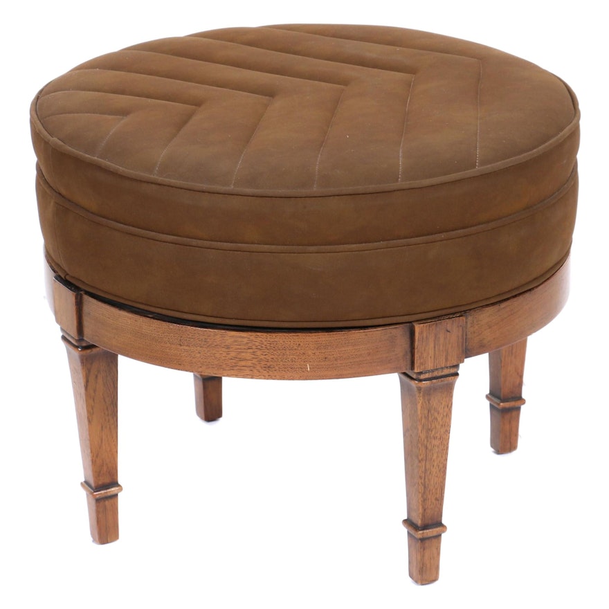 Suede Upholstered Swivel Footstool, Late 20th Century