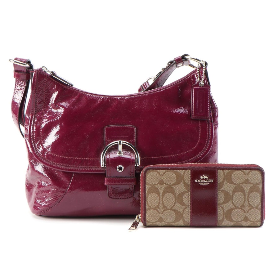 Coach Soho Plum Patent Leather Convertible Bag with Coach Accordion Zip Wallet