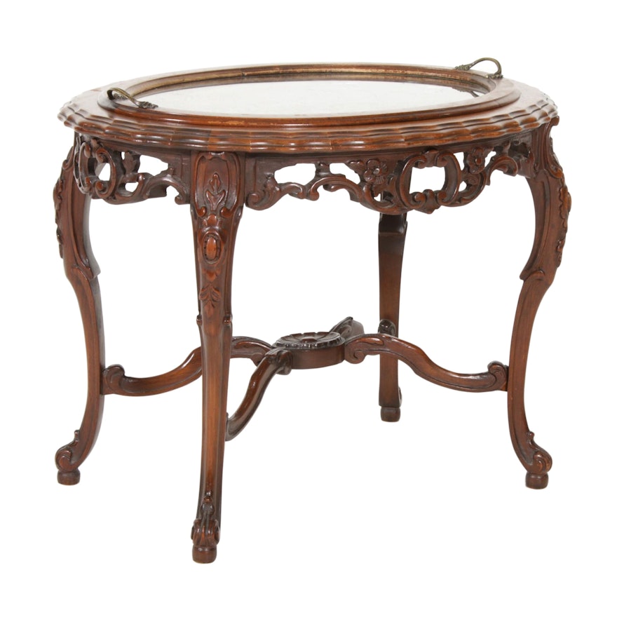 Rococo Style Mahogany and Glass Tray Top Table, Mid-20th Century