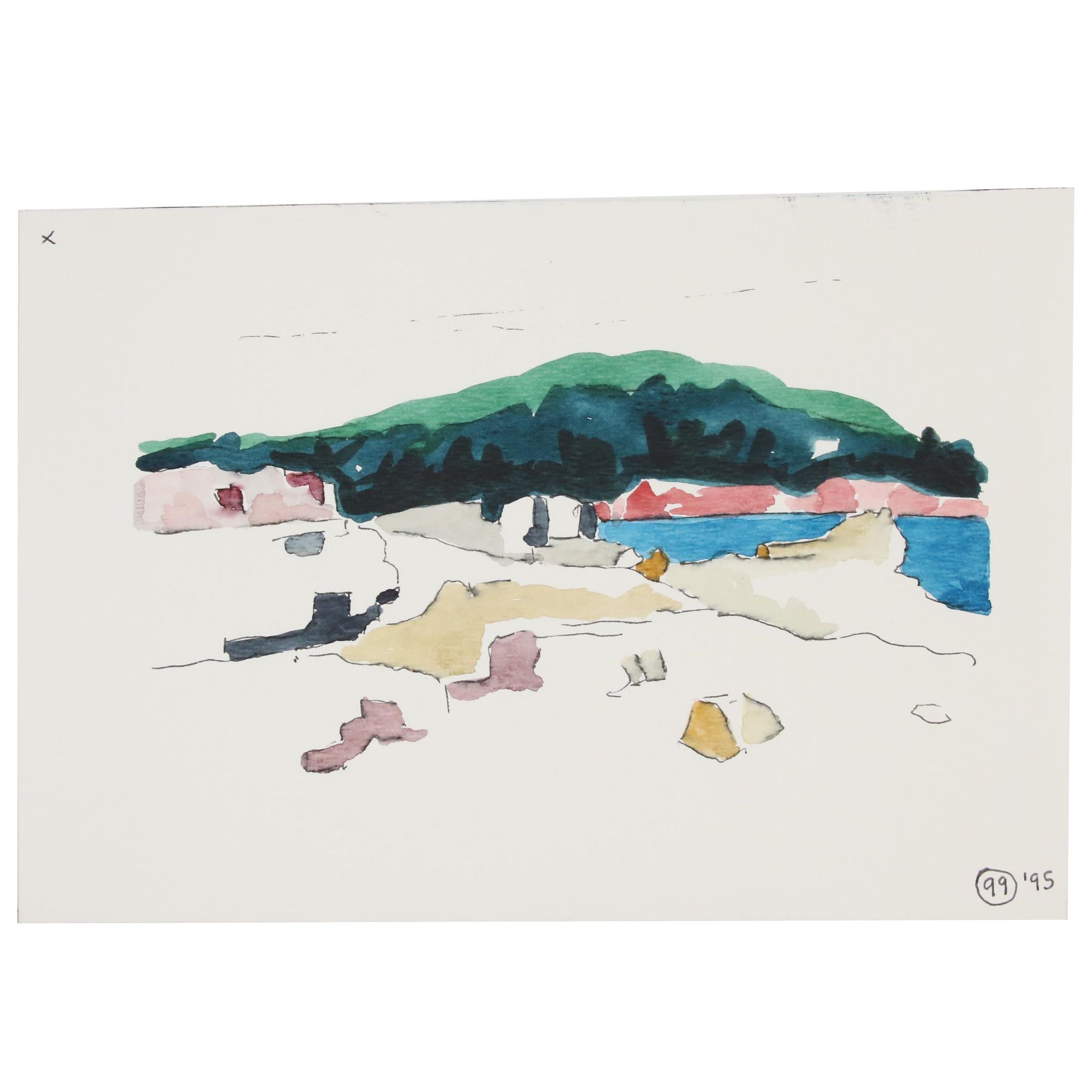 Robert Herrmann Landscape Study Watercolor Painting, 1996
