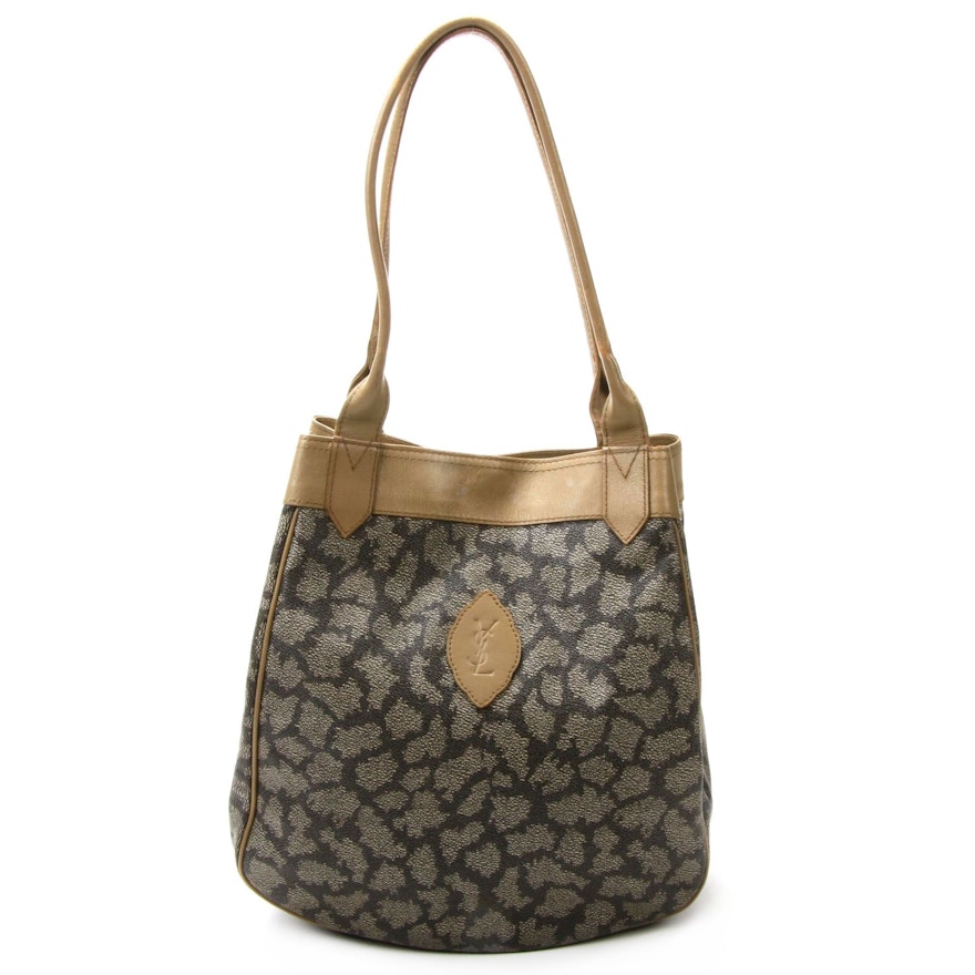 Yves Saint Laurent Coated Canvas and Textured Leather Shoulder Bag