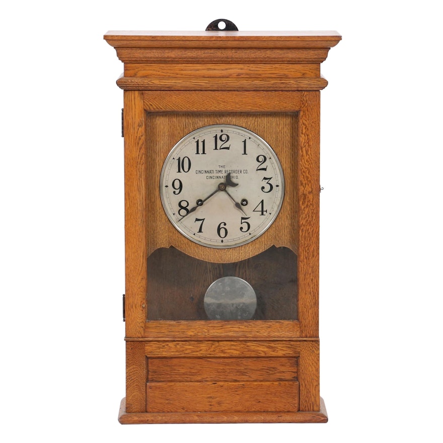 The Cincinnati Time Recorder Co. Oak Wall Clock, Mid-20th Century