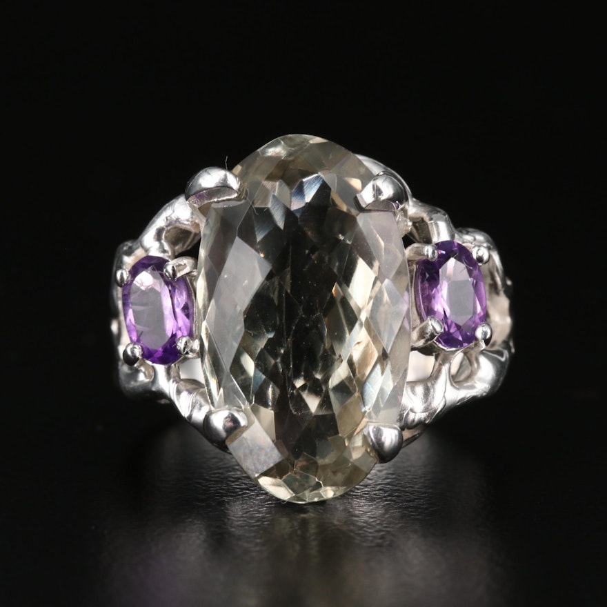 Sterling Silver Prasiolite and Amethyst Ring