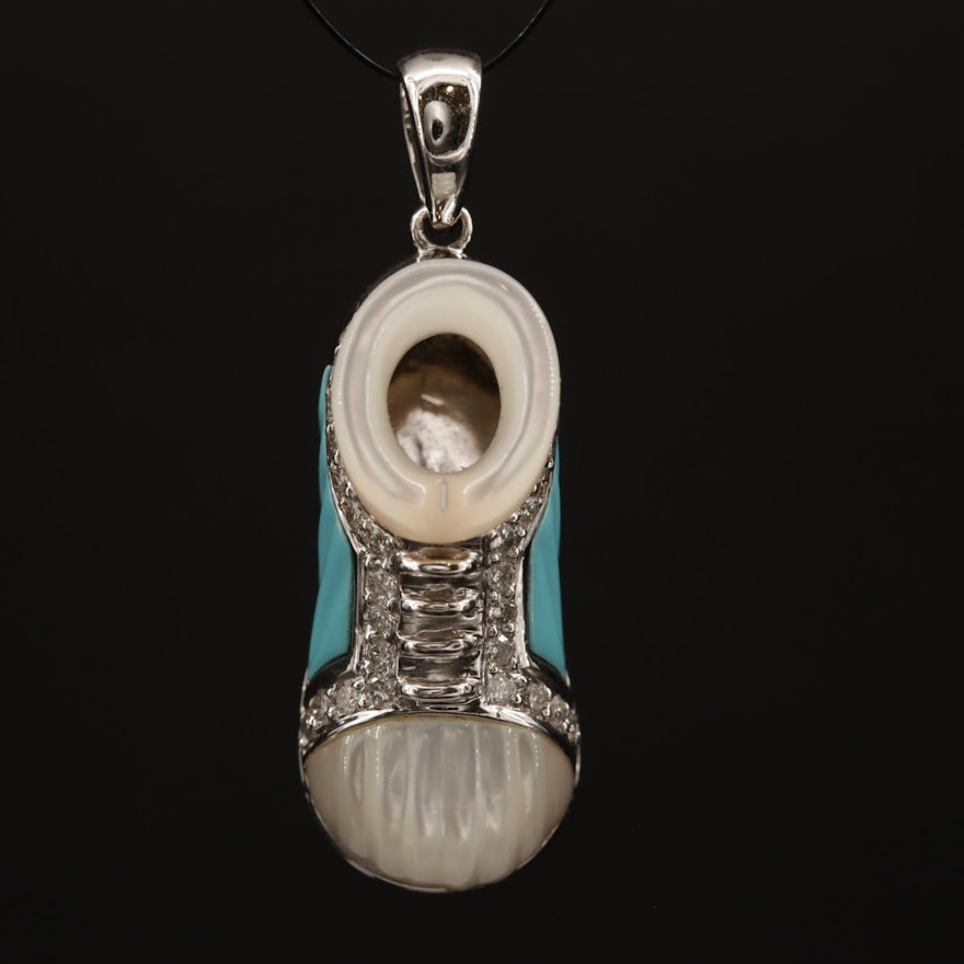 18K Mother of Pearl, Turquoise, and Diamond Shoe Pendant