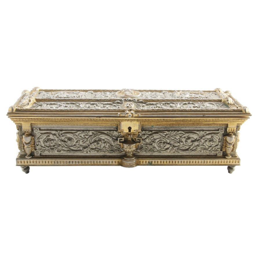 Neoclassical Style Cast Metal Jewelry Casket