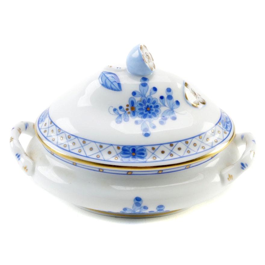 Herend Blue "Indian Basket" Porcelain Miniature Tureen