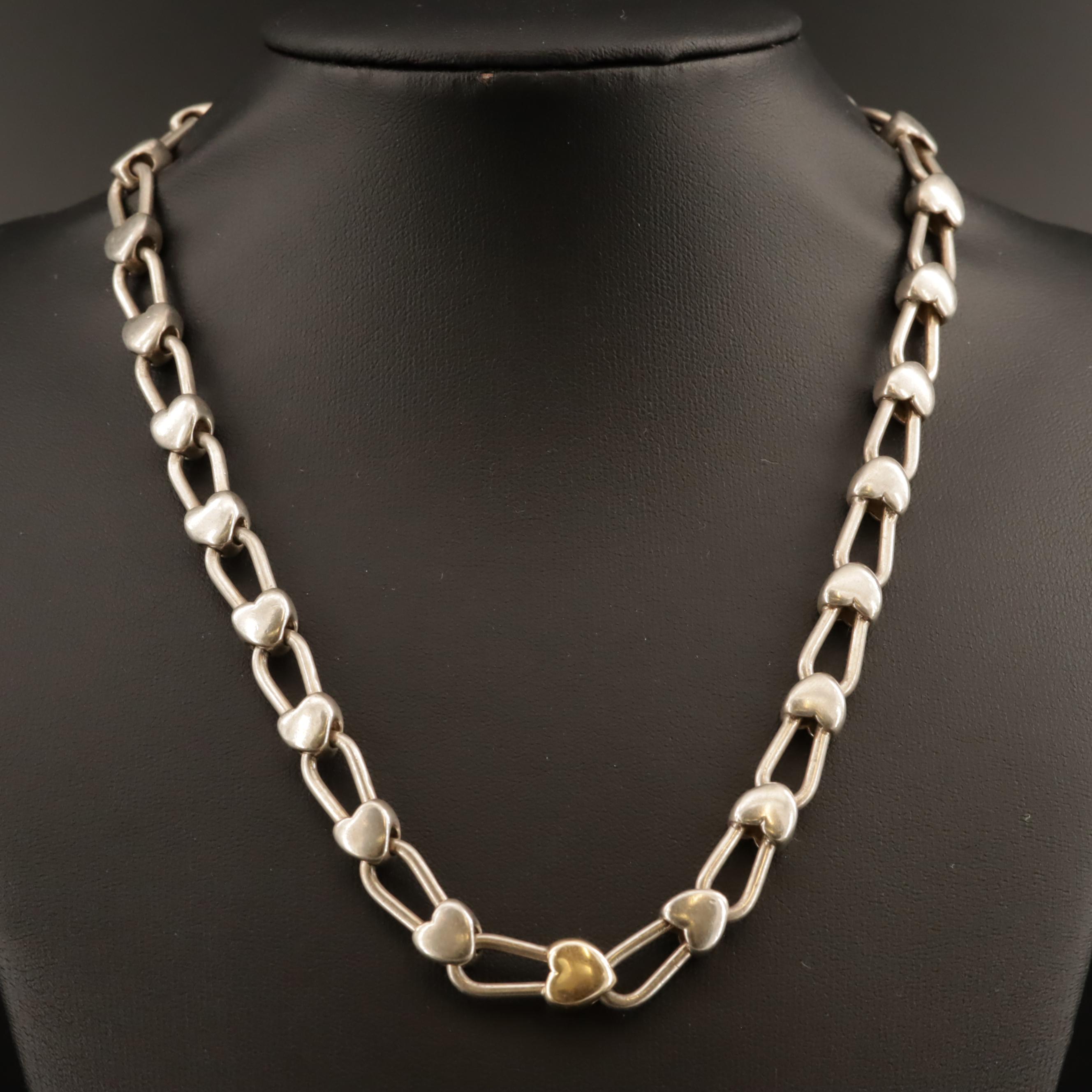Vintage Tiffany & Co. Sterling Heart Link Necklace with 18K Accent