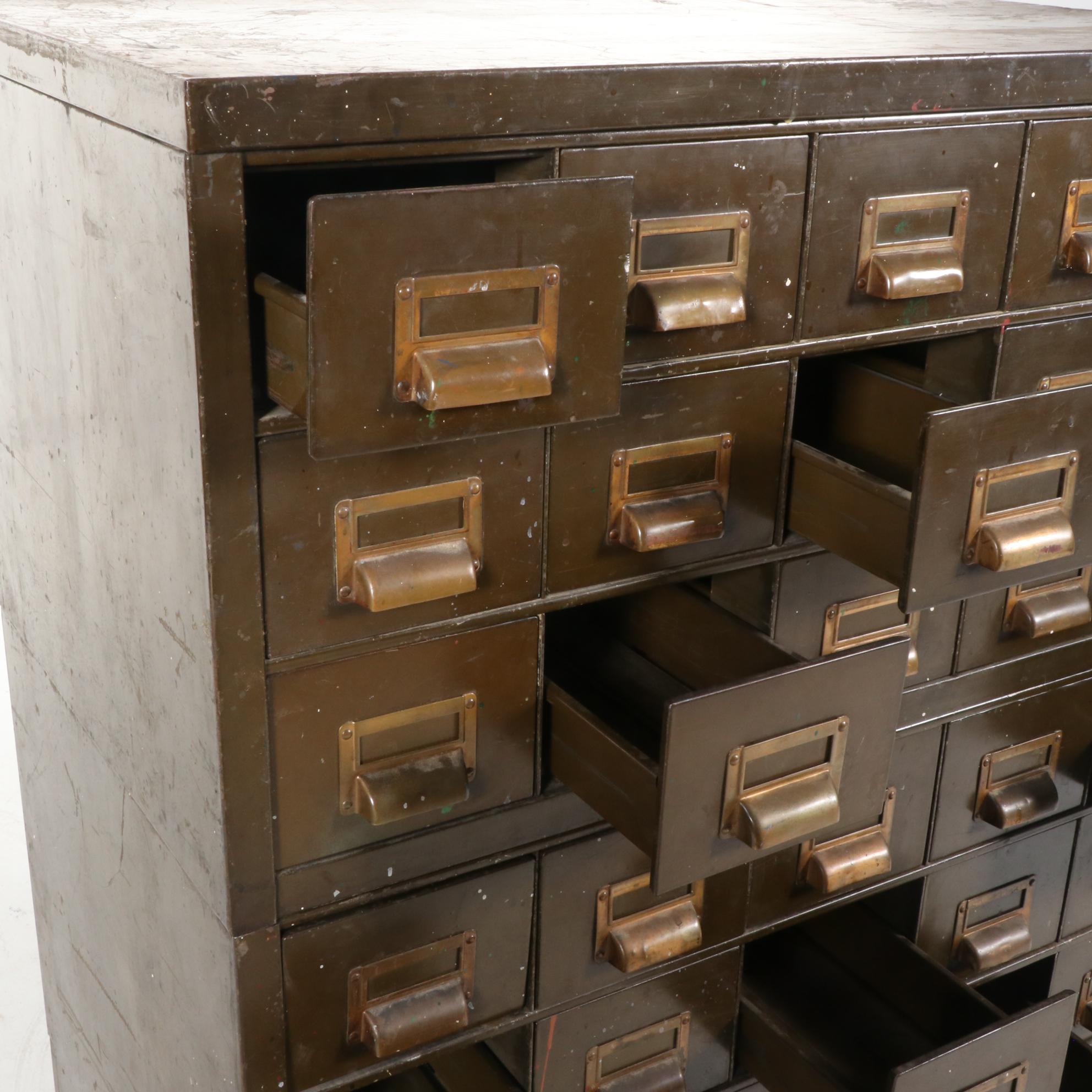 Metal Library Card Cabinet, Mid-20th Century