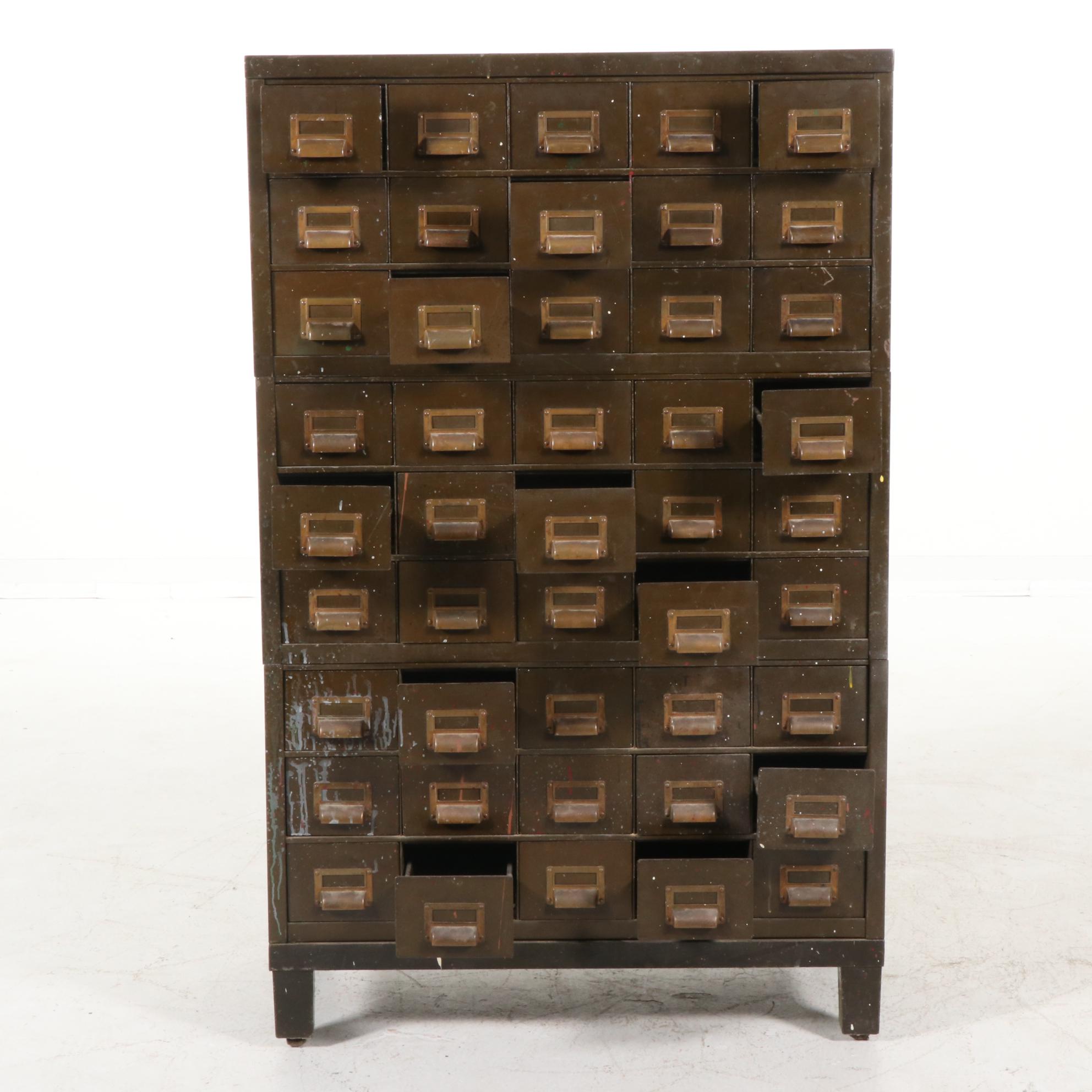 Metal Library Card Cabinet, Mid-20th Century