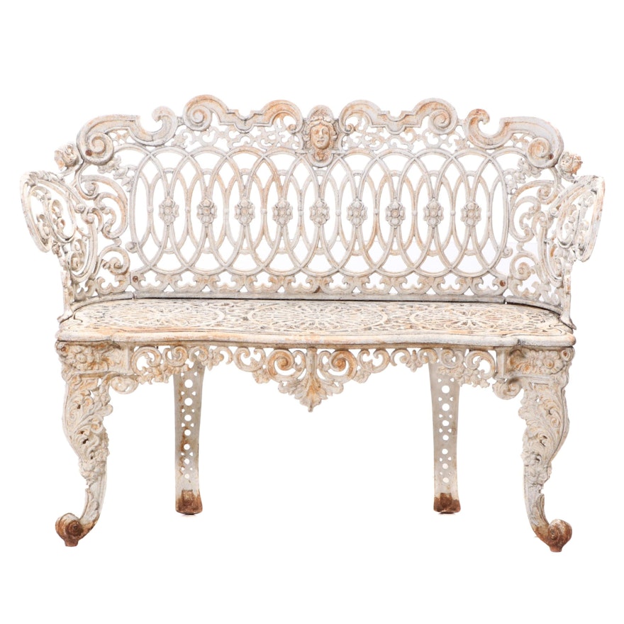 American White-Painted Cast Iron "Renaissance Scroll" Garden Bench, circa 1900