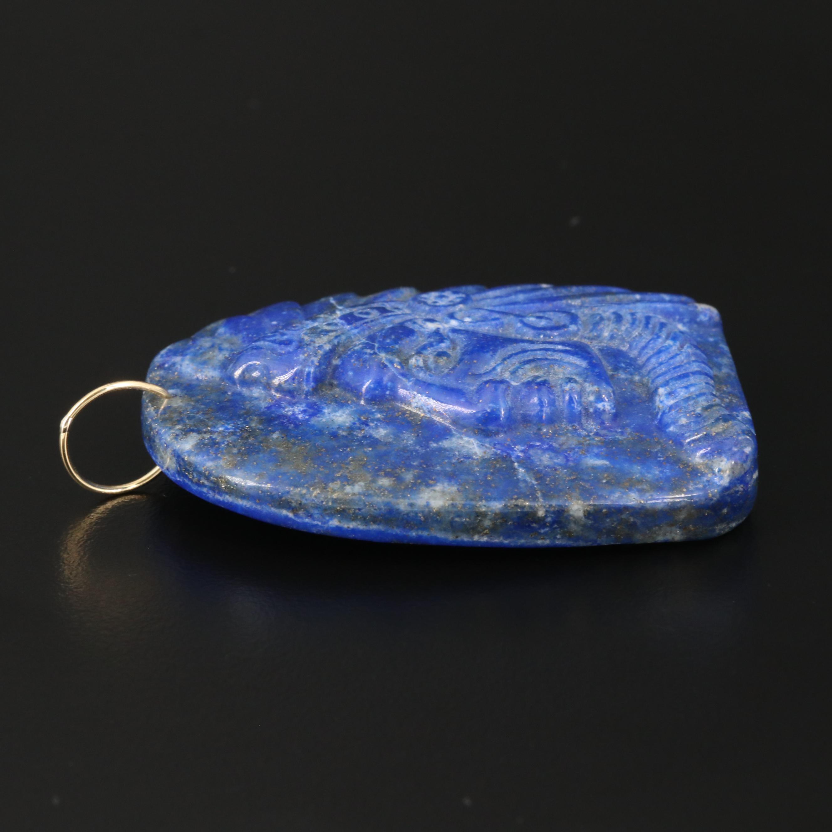 Carved Lapis Lazuli Chieftain Cameo Pendant with 18K Bail