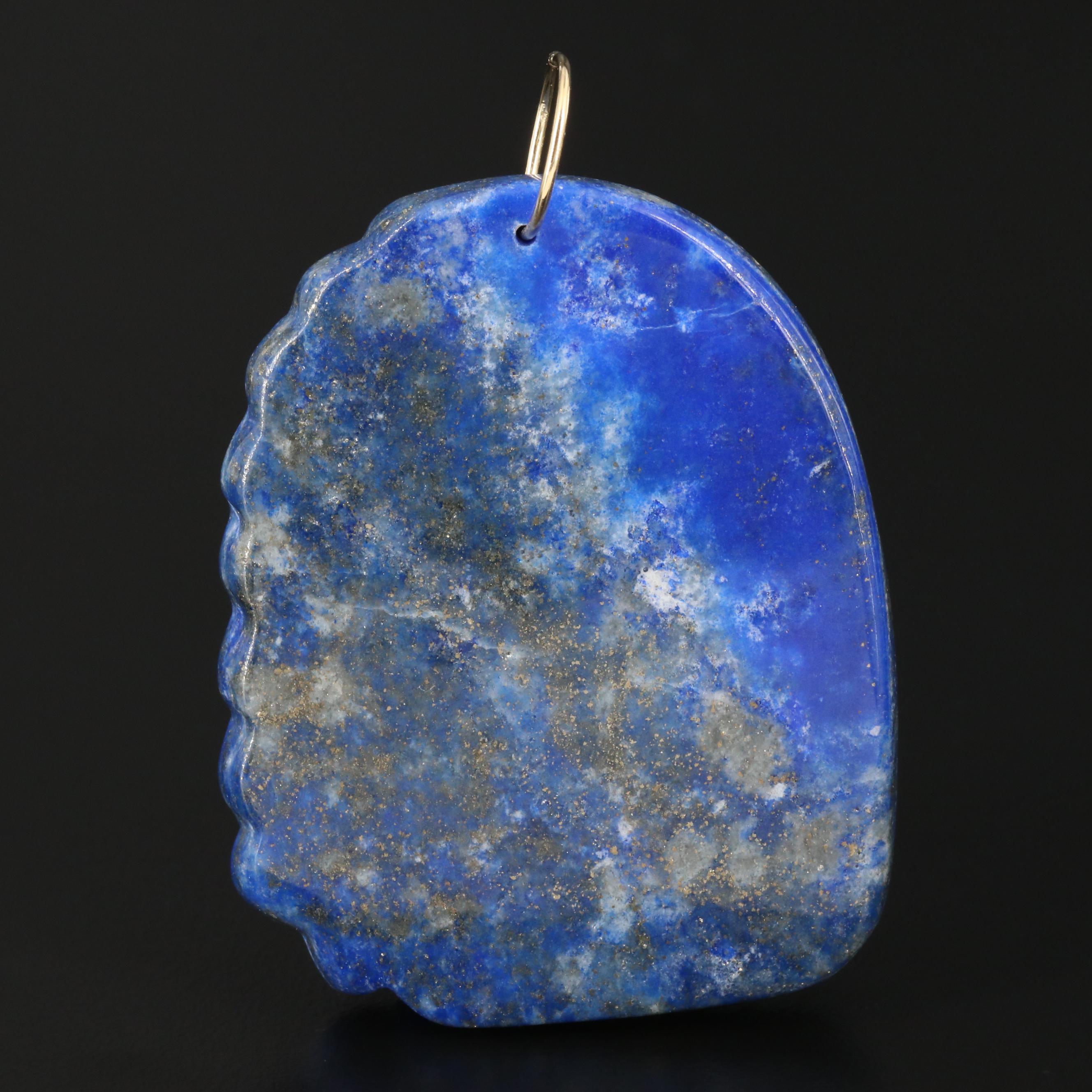Carved Lapis Lazuli Chieftain Cameo Pendant with 18K Bail