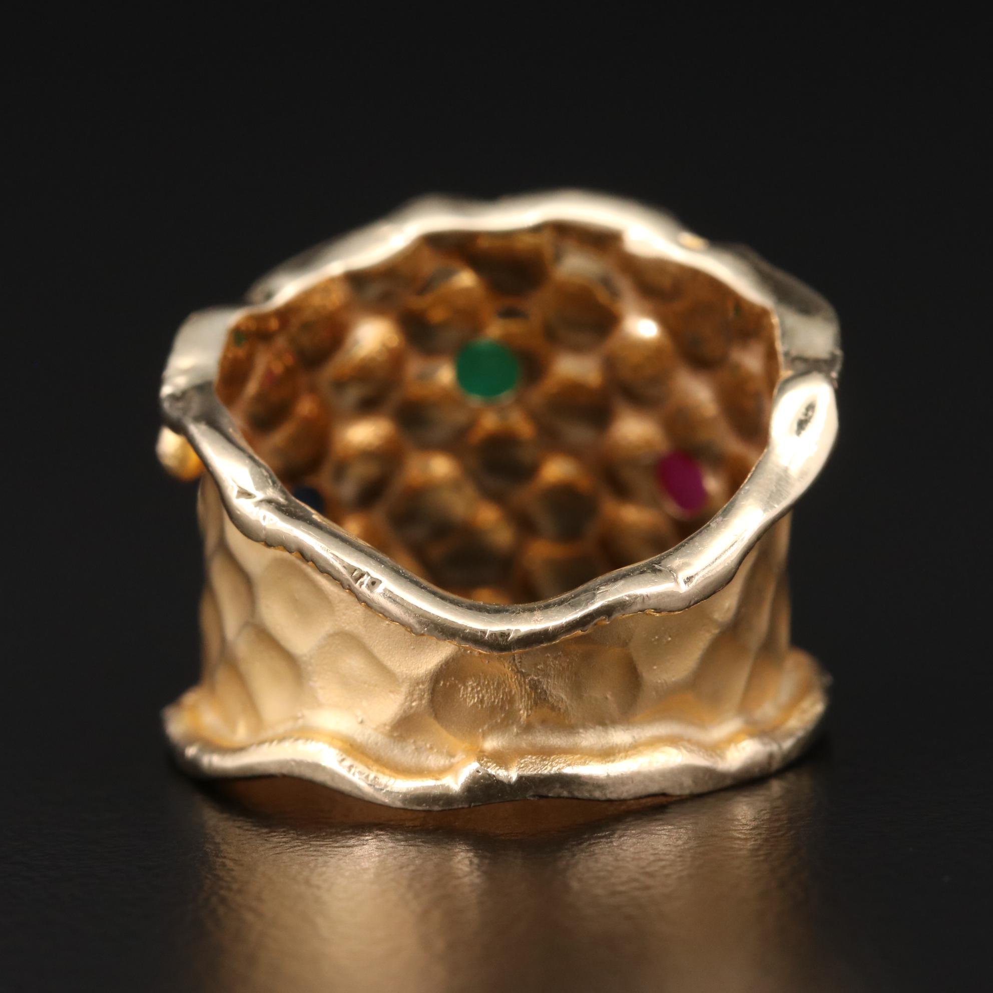 Hammered 14K Yellow Gold Sapphire, Emerald, and Ruby Ring