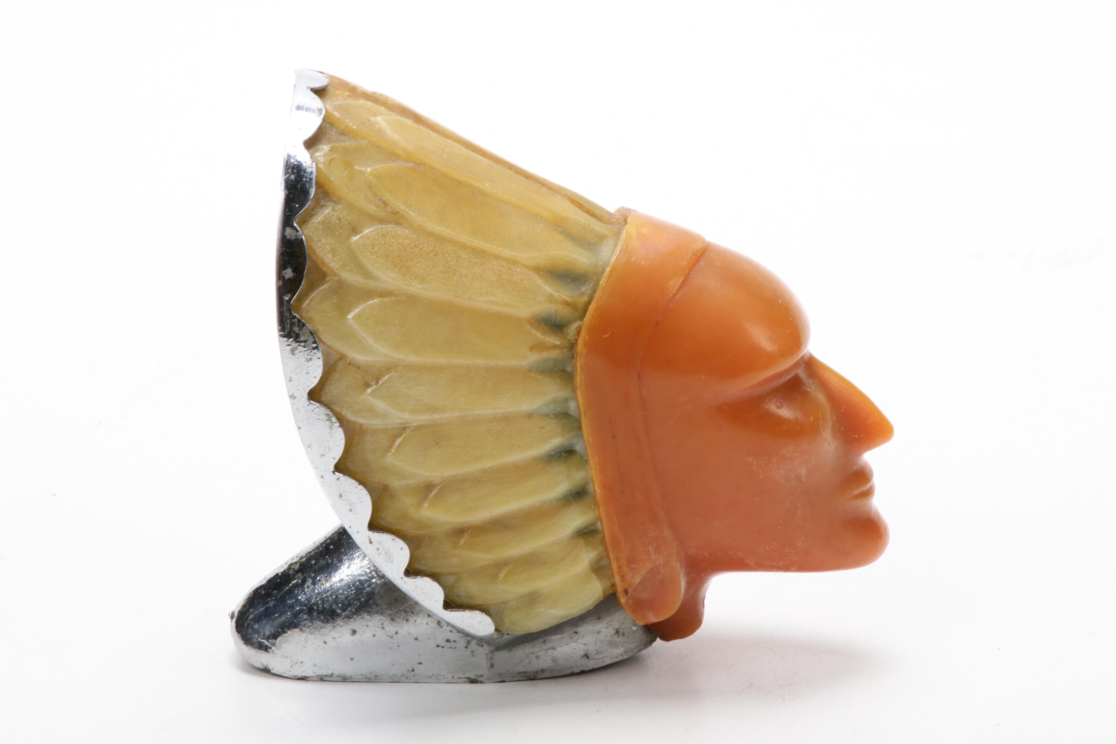 1950 Blackstone "Super Chief" Indian Head Pontiac Hood Ornament with Books