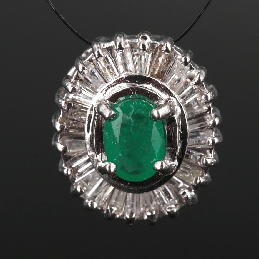 14K Emerald and Diamond Pendant