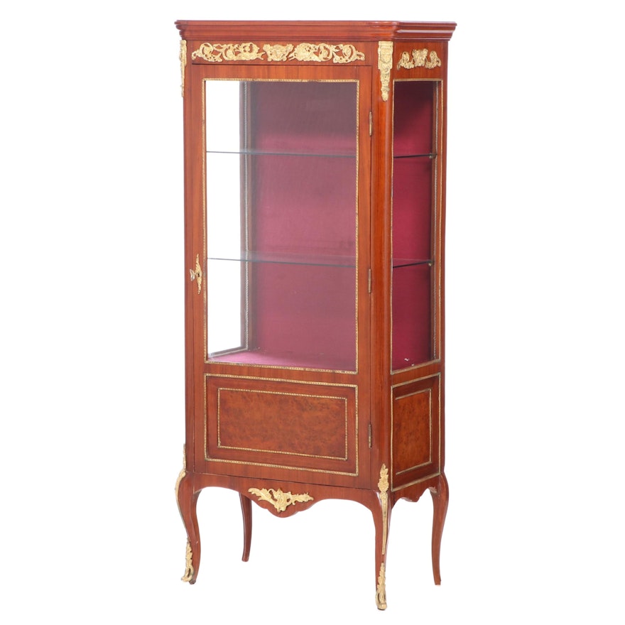 Louis XV Style Walnut Glass Front Display Cabinet, Mid to Late 20th Century