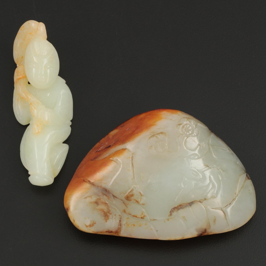 Chinese Nephrite Mountain and Immortal Figural Carvings