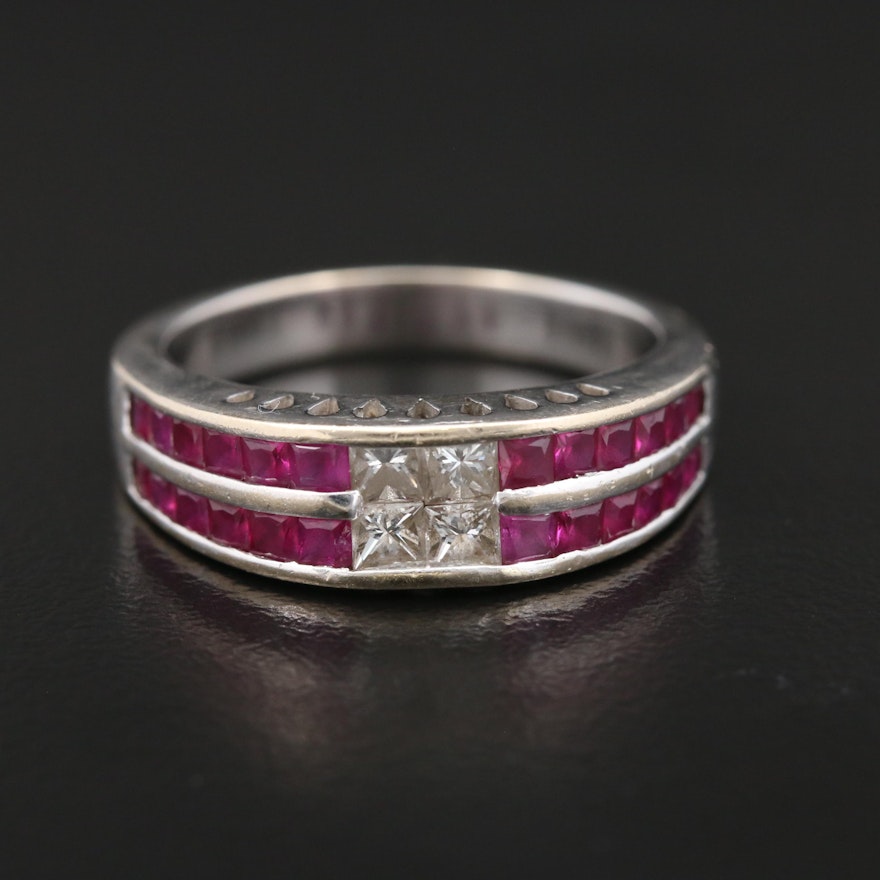 18K Gold Diamond and Ruby Ring