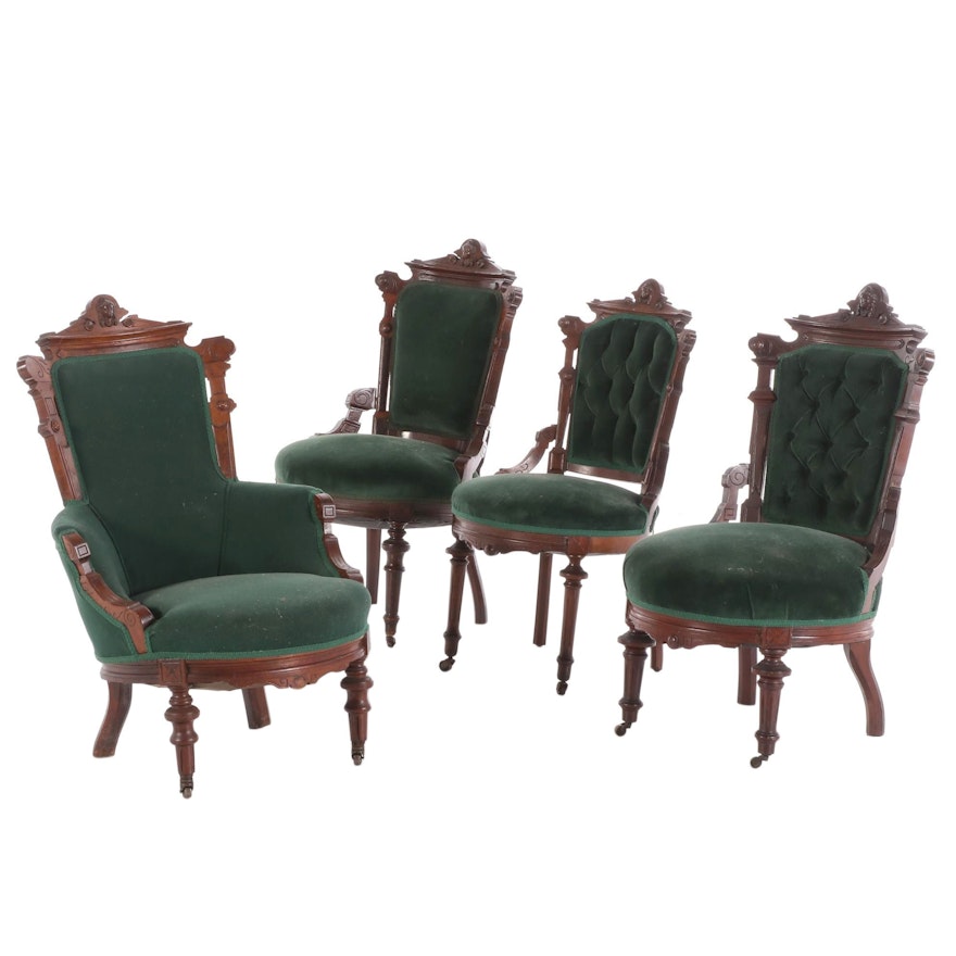 Victorian Renaissance-Revival Walnut Upholstered Chairs, Late 19th Century