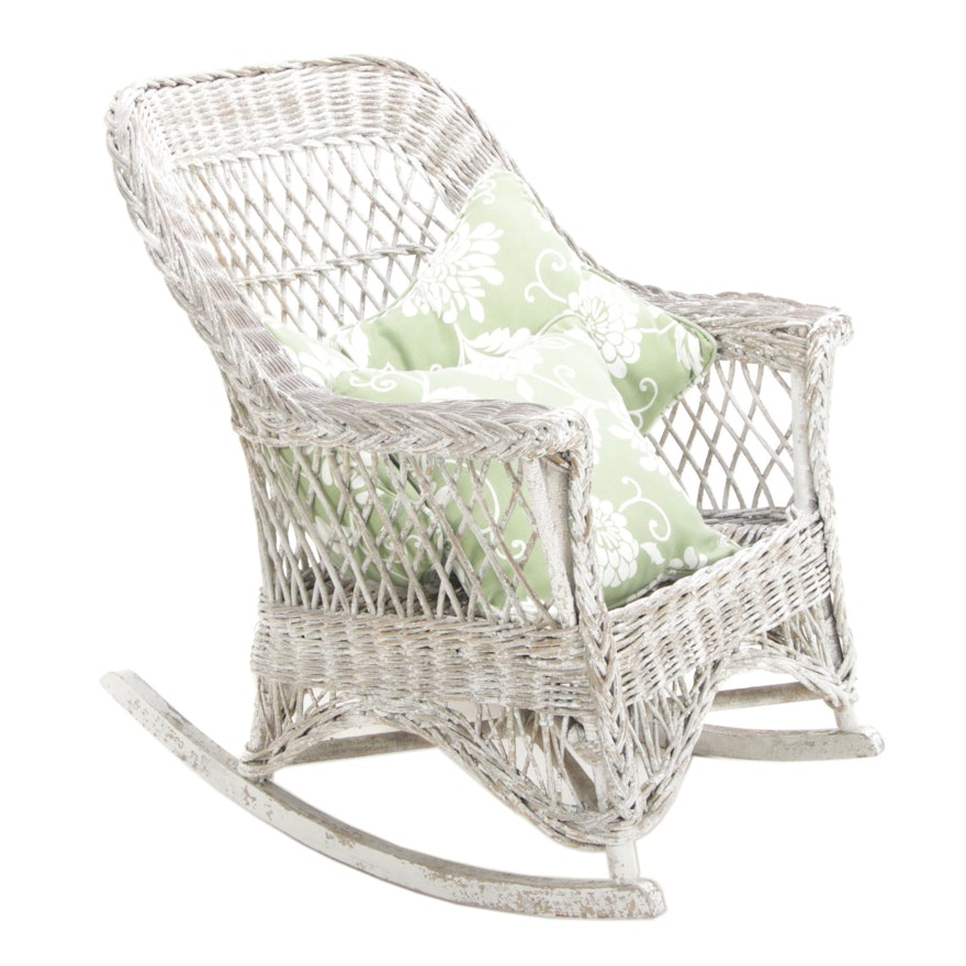 White Painted Wicker Rocking Chair, Mid to Late 20th Century