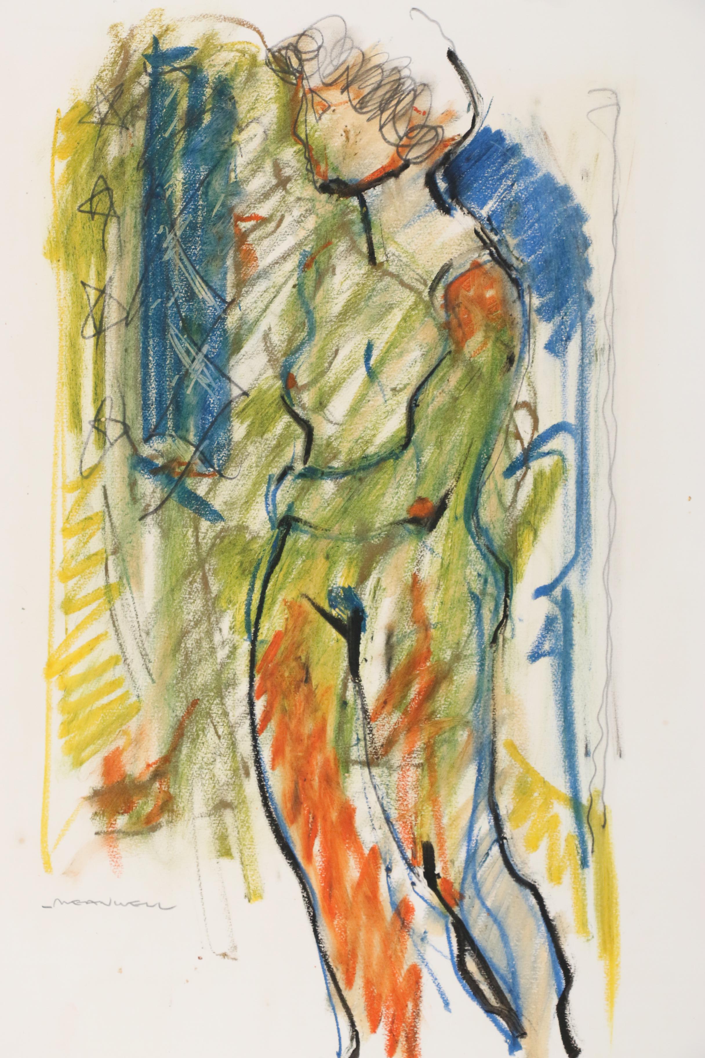 Jack Meanwell Oil Pastel Figure Drawing, Late 20th Century