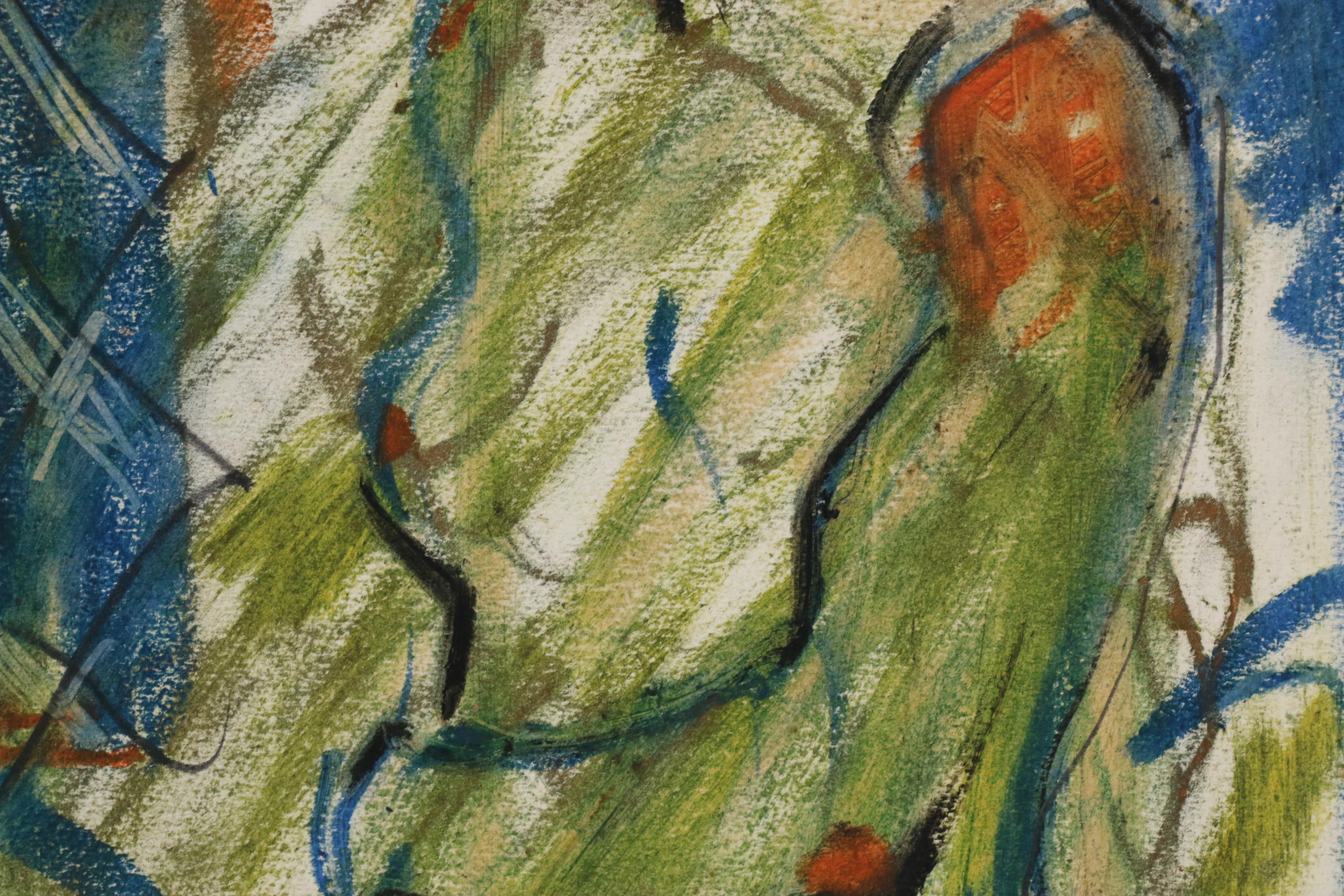 Jack Meanwell Oil Pastel Figure Drawing, Late 20th Century