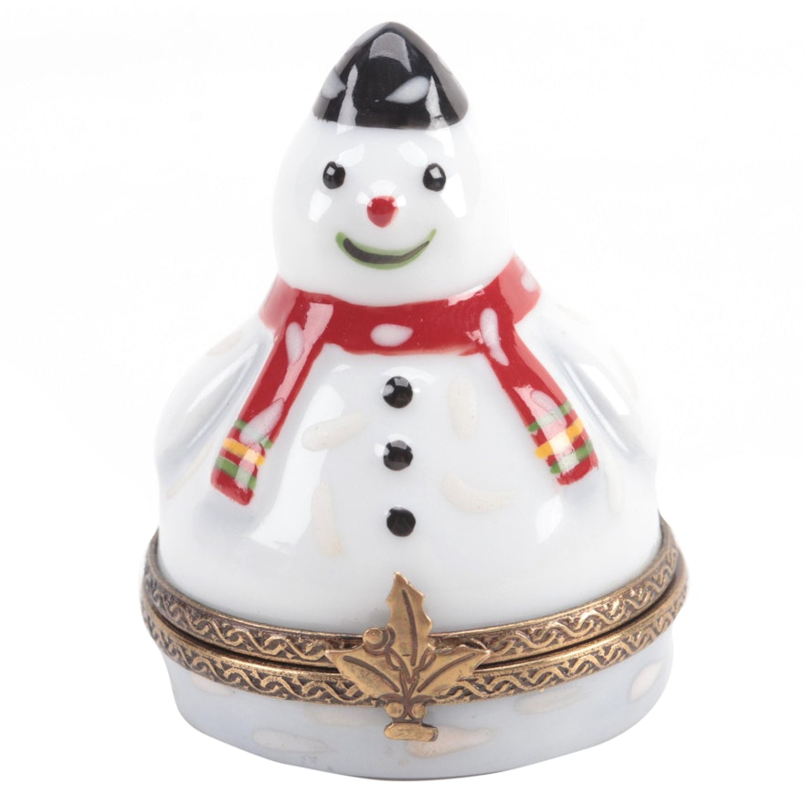 French Home Hand-Painted "Snowman" Porcelain Limoges Box