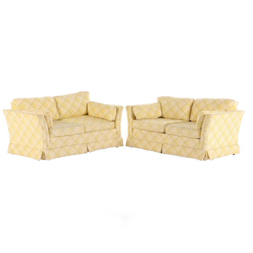 Pair of Franklin Furniture Yellow Plaid Loveseat Sofas