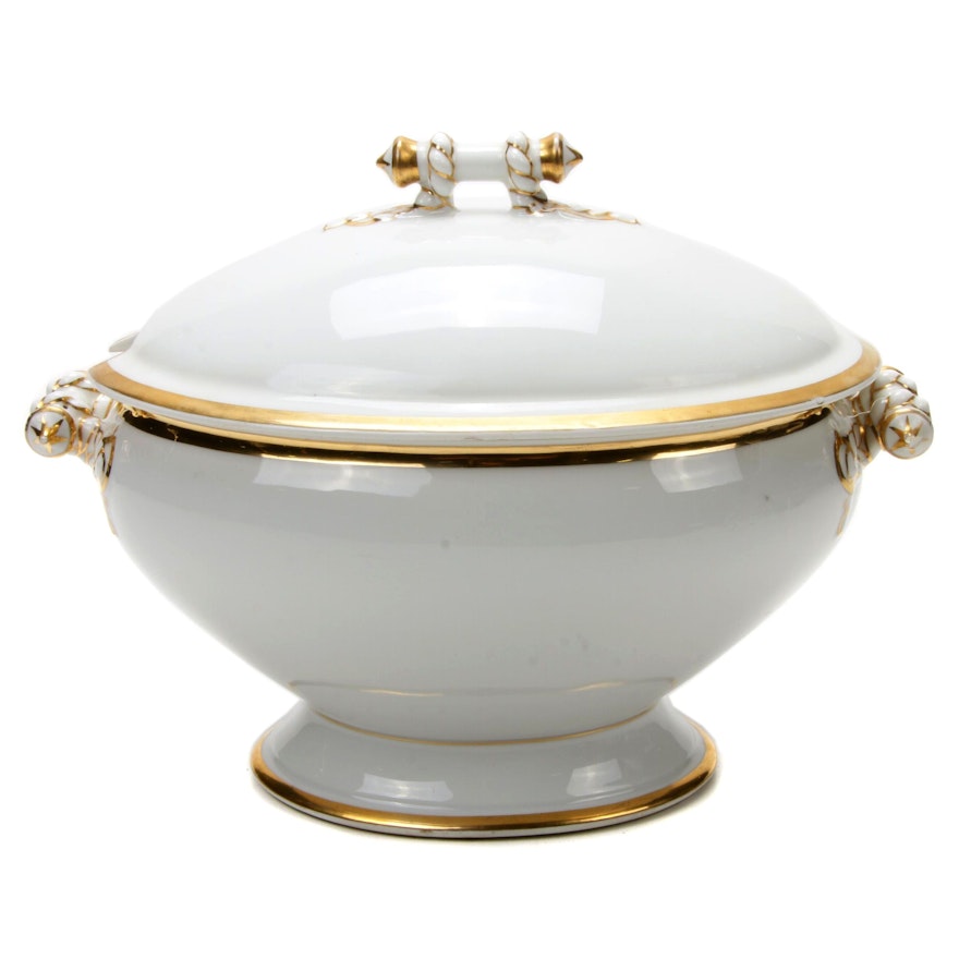 Haviland Porcelain Tureen Featuring Hand-Painted Gilt Rope Design, circa 1880