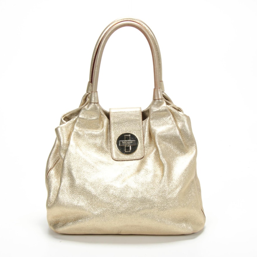 Kate Spade New York Gold Metallic Grained Leather Shoulder Bag