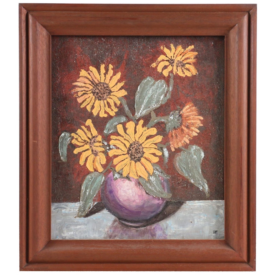 Still Life of Sunflowers Oil Painting, Mid to Late 20th Century