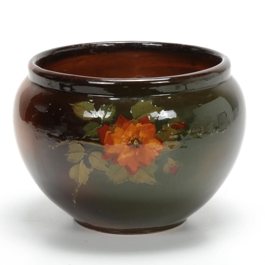 Art Pottery Floral Decorated Glazed Planter, Early 20th Century