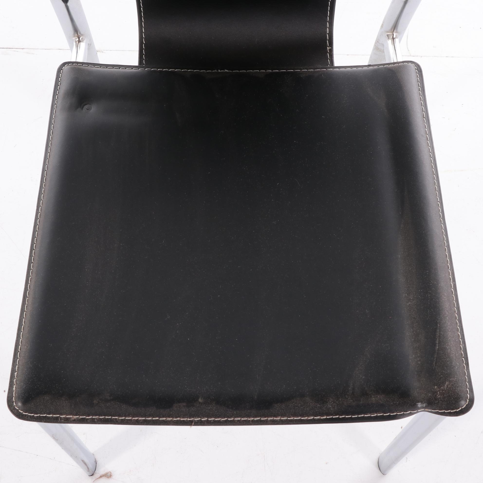 Set of Six Modernist Style Vinyl Upholstered Side Chairs